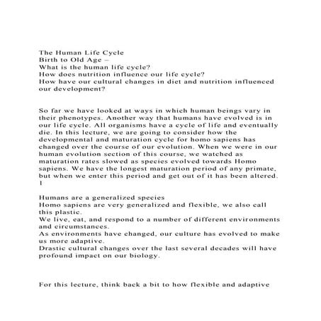 The Human Life CycleBirth to Old Age – What is the human lif.docx
