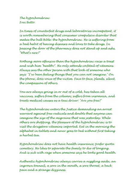 The Hypochondriac   Frei Betto
