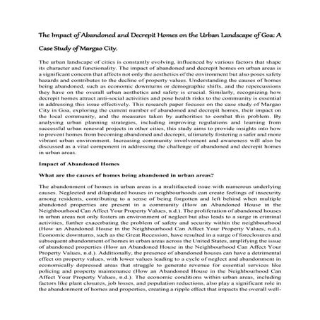 The Impact of Abandoned and Decrepit Homes on the Urban Landscape of Goa: A Case Study of Margao City.