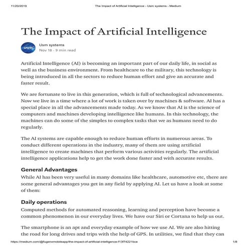 The impact of artificial intelligence   usm systems - medium