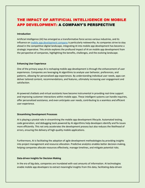 The Impact of Artificial Intelligence on Mobile App Development