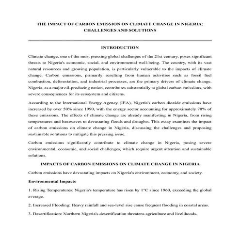 THE IMPACT OF CARBON EMISSION ON CLIMATE CHANGE IN NIGERIA - CHALLENGES ...