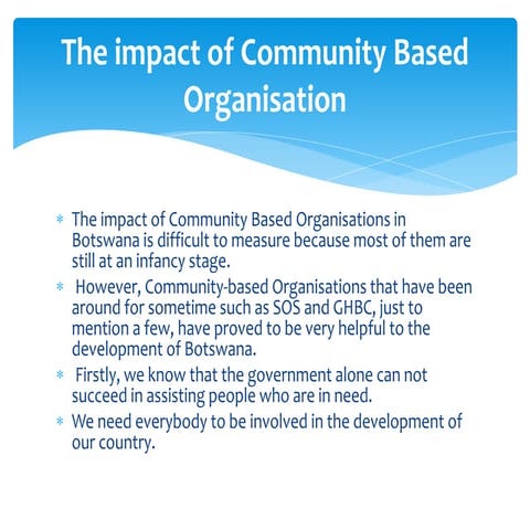 Examples of Community BasedOrganization in Botswana | PPTX