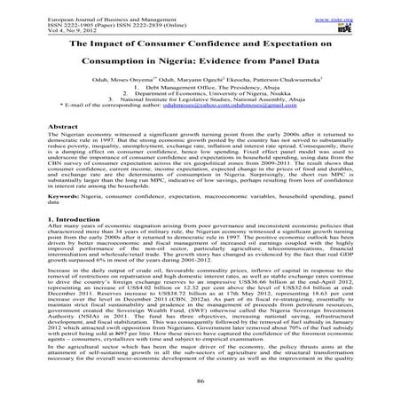 The impact of consumer confidence and expectation on consumption in nigeria