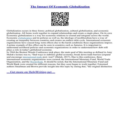 The Impact Of Economic Globalization