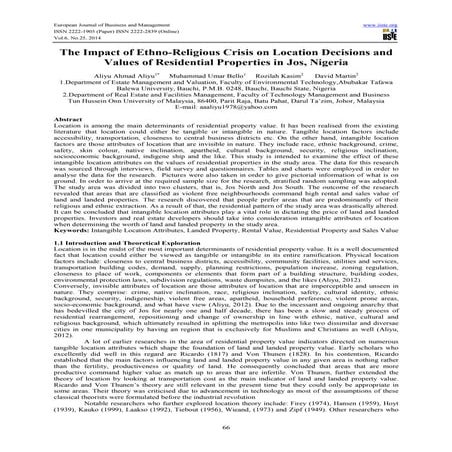 The impact of ethno religious crisis on location decisions and values of resi...