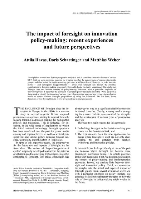 The impact of foresight on innovation