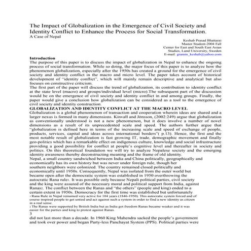 The impact of globalization in the emergence of civil society and ...