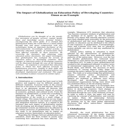 The impact of globalization on education policy of developing countries oman ...