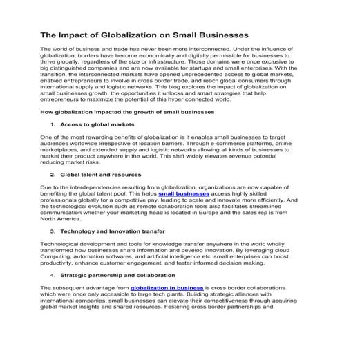 The impact of globalization on small businesses | PDF