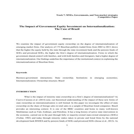 The impact of government equity investment on internationalization: the case ...