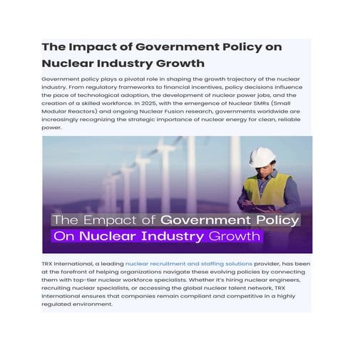 The Impact of Government Policy on Nuclear Industry Growth