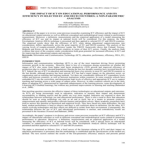 The impact of ict on educational performance and its