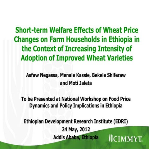 Short-term Welfare Effects of Wheat Price Changes on Farm Households in Ethio...