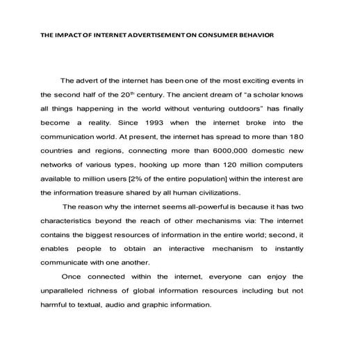 The impact of internet advertisement on consumer behavior