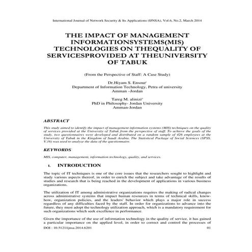 The impact of management information systems(mis) technologies on the quality...