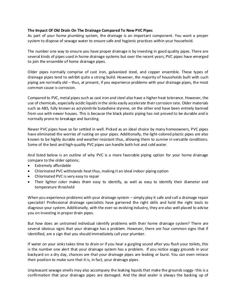 The Impact Of Old Drain On The Drainage Compared To New Pvc Pipes