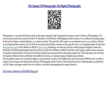 The Impact Of Photography On Digital Photography
