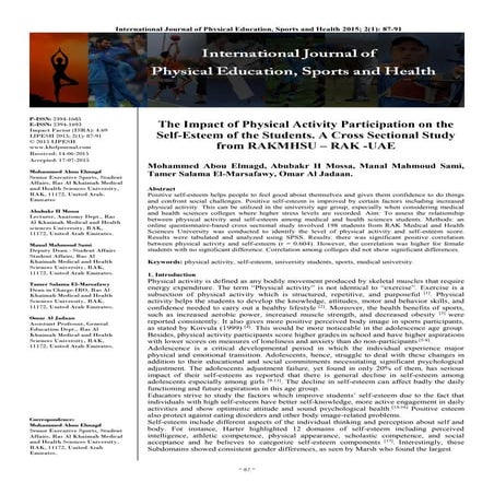 The impact of physical activity participation on the self esteem of the ...