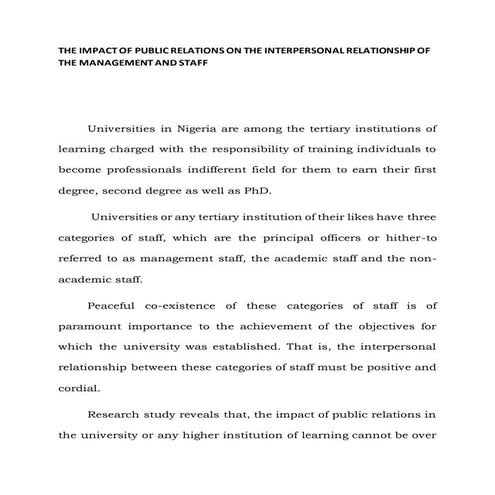 The impact of public relations on the interpersonal relationship of the manag...