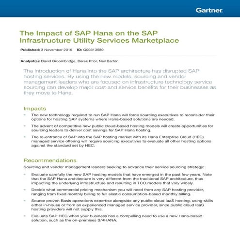 The Impact of SAP Hana on the SAP Infrastructure Utility Services Marketplace