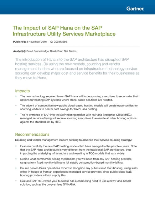 The Impact of SAP Hana on the SAP Infrastructure Utility Services Marketplace
