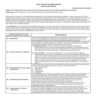 The impact of the Europeans on the Tainos in Jamaica