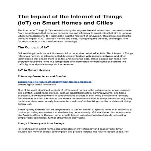 The Impact of the Internet of Things (IoT) on Smart Homes and Cities