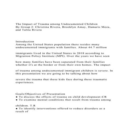 The Impact of Trauma among Undocumented ChildrenBy Group 2 .docx