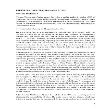 The imperative for sustainable cities