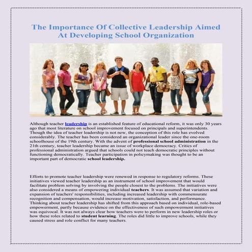 The Importance Of Collective Leadership Aimed At Developing School Organization