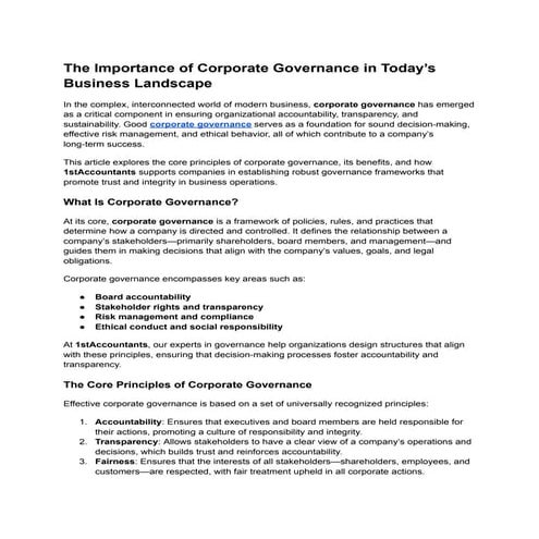 The Role of Accounting in Corporate Governance | Academy Tax4wealth | PDF