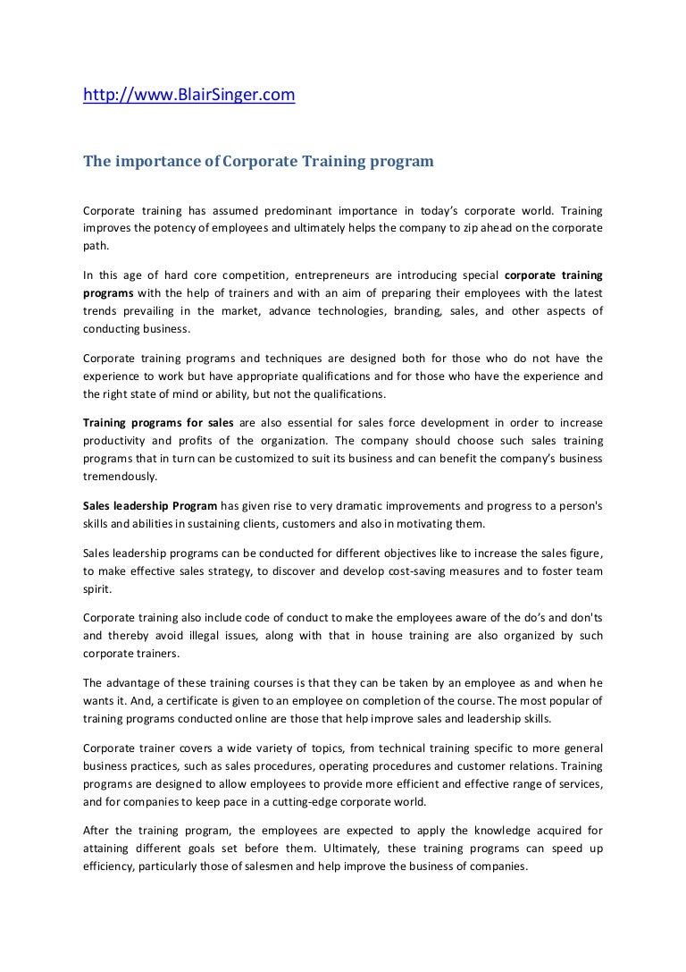 the importance of corporate training program corporate trainer cover letter