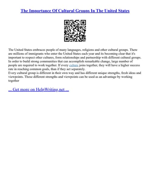 The Importance Of Cultural Groups In The United States