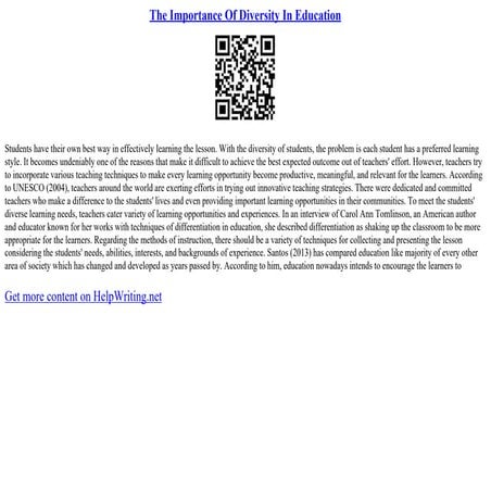 The Importance Of Diversity In Education