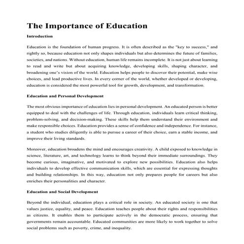 The Importance of Education and need ITS