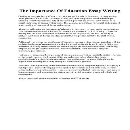 The Importance Of Education Essay Writing | PDF