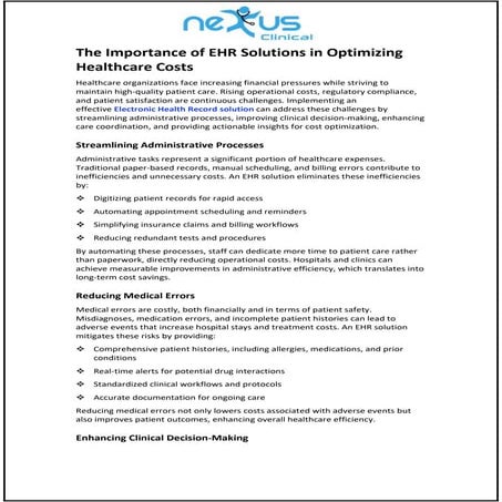 A Complete Guide on EHR Solutions: Types, Process, And Its Cost | PDF