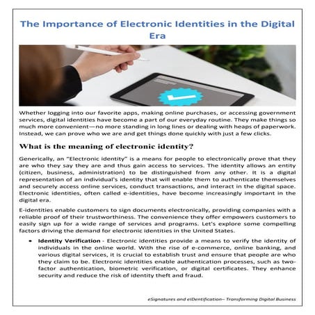 The Importance of Electronic Identities in the Digital Era