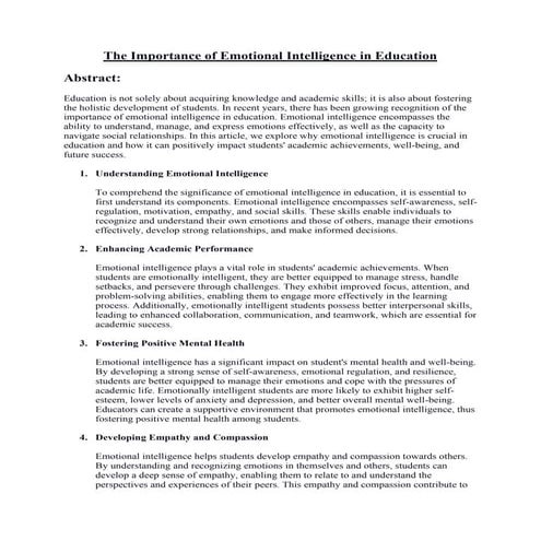 The Importance of Emotional Intelligence in Education | PDF