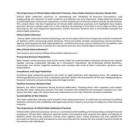 The Importance of Ethical Debt Collection Practices: How Cedars ...