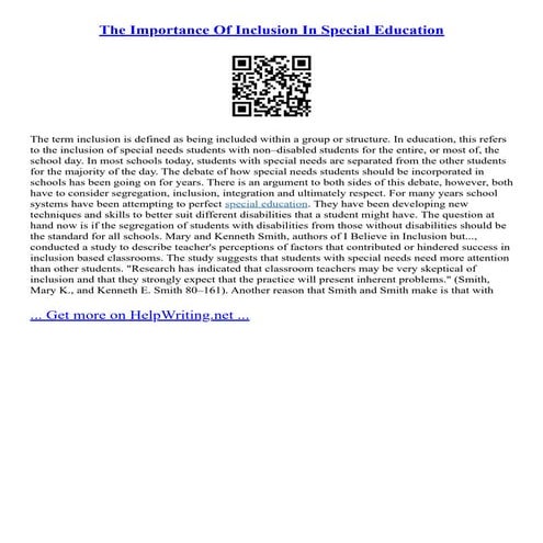 The Importance Of Inclusion In Special Education