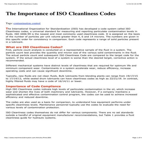 The importance of iso cleanliness codes