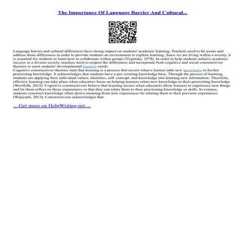 The Importance Of Language Barrier And Cultural...