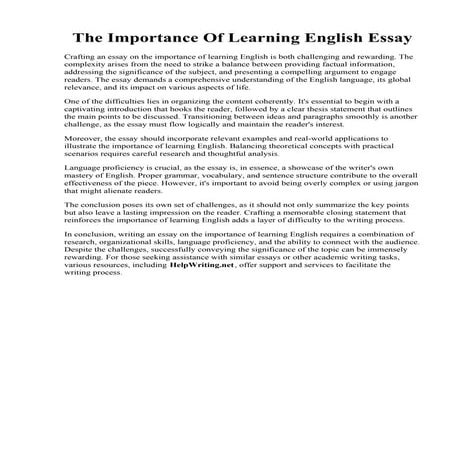 The Importance Of Learning English Essay