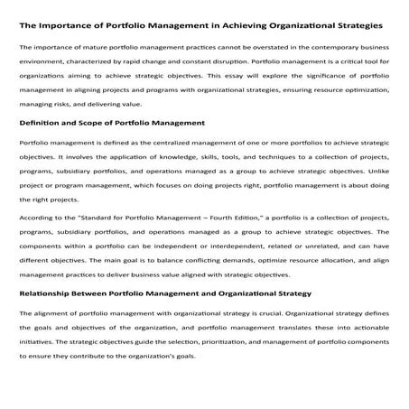 The Importance of Portfolio Management in Achieving Organizational Strategies...