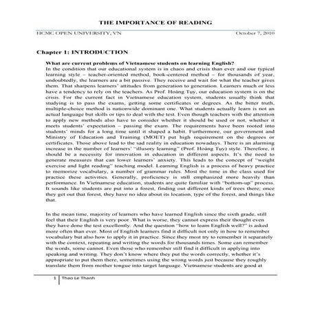 The importance of reading on teaching and learning