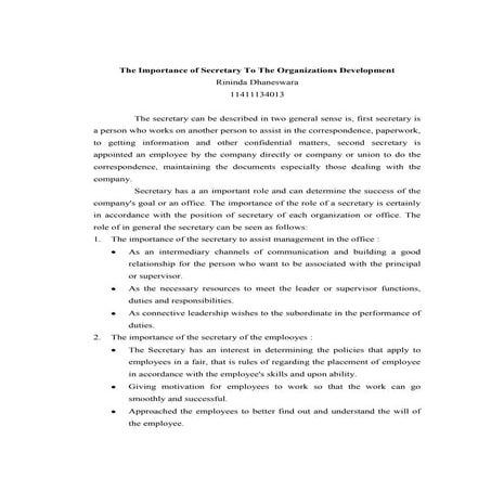The importance of secretary to the organizations development