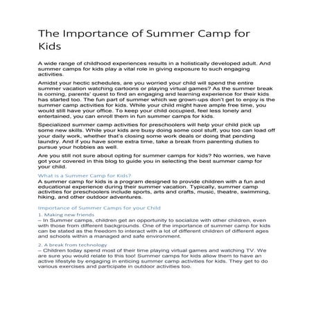 The Importance of Summer Camp for Kids | DOCX