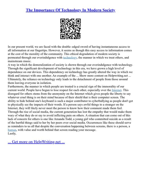The Importance Of Technology In Modern Society